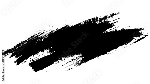 Black paint stroke on a white background used for artistic designs and textures