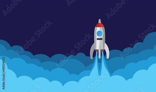 Rocket launch in the sky, Business,  Start up concept, vector illustration.