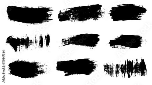 Black brush stroke patterns for artistic designs and creative projects