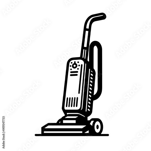Upright vacuum cleaner icon, flat vector design in black and white 