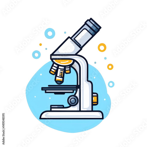 A colorful illustration of a microscope on a light blue background, symbolizing scientific research and discovery in a laboratory setting , isolated on white or transparent png