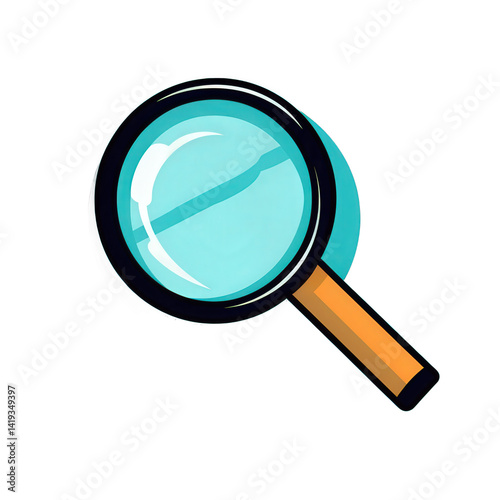 A colorful magnifying glass illustration symbolizing exploration, analysis, and discovery, suitable for educational or creative contexts , isolated on white or transparent png