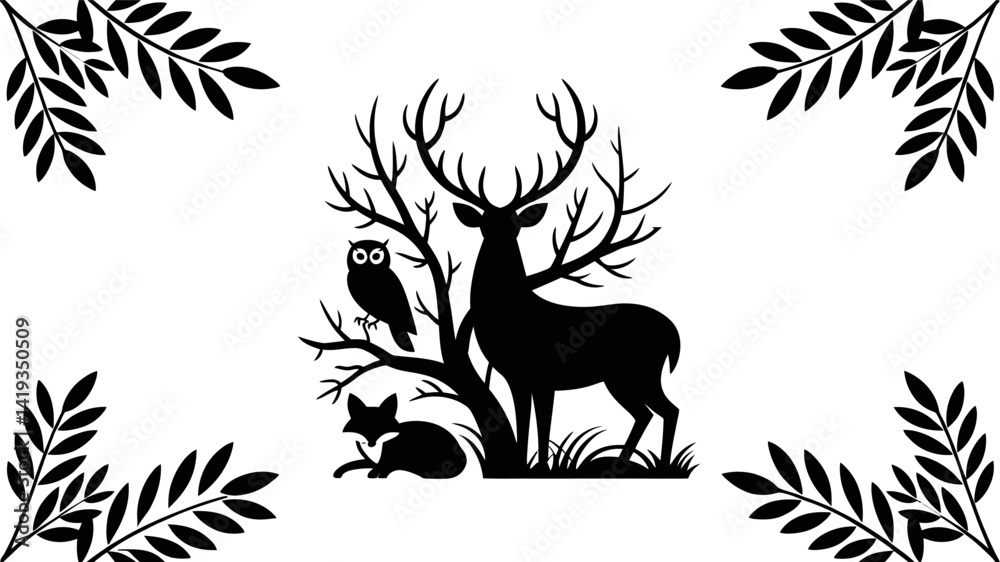 Fototapeta premium Deer Silhouette in a Forest Scene