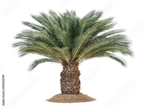 Majestic Cycad Palm Tree: A Stunning Specimen of Tropical Flora Isolated on Black Background