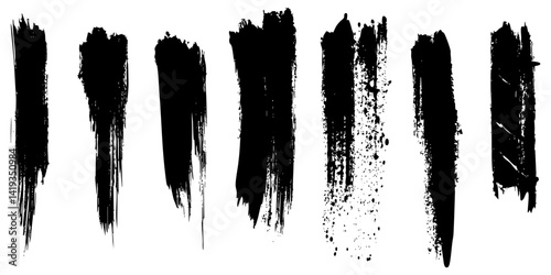Black paint strokes for artistic backgrounds and design elements