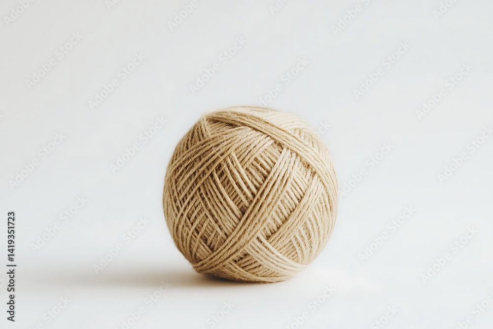 Beige yarn ball on white background. Possible use Craft supplies, textile design Beige yarn ball on white background. Possible use Craft supplies, textile design