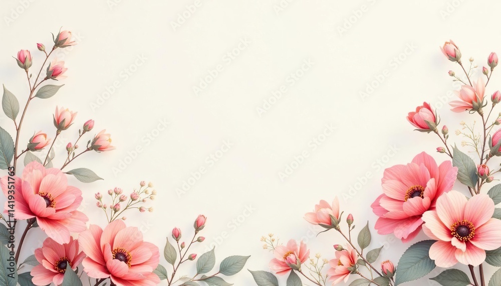 Fototapeta premium Subtle floral motif, pastel hues, delicate lines, feminine, summer, desktop