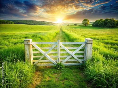 Vintage White Gate Countryside Field
