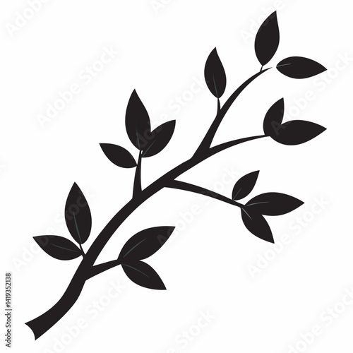 A black and white silhouette of a tree branch with leaves 