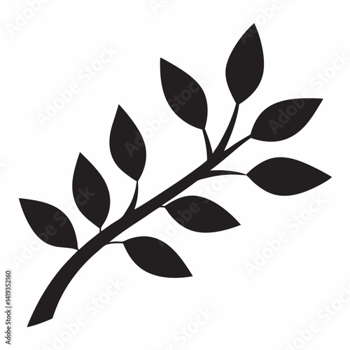 A black and white silhouette of a tree branch with leaves 