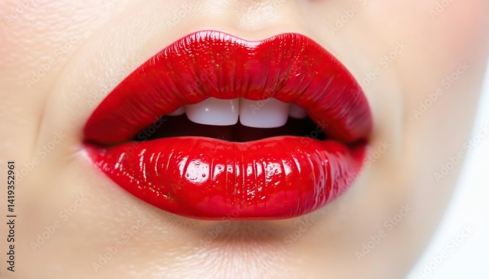 Close-up vibrant red lipstick, pristine white backdrop, isolated, cosmetic Close-up vibrant red lipstick, pristine white backdrop, isolated, cosmetic