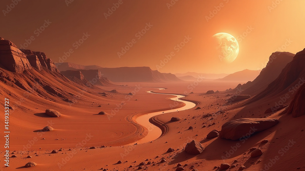 Naklejka premium mars rocky planet solar system features volcanoes