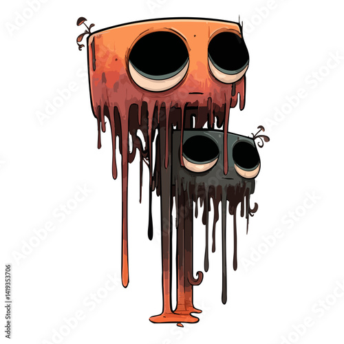 Vector illustration of a drippy doppelganger with melting, duplicated features, eerie horror