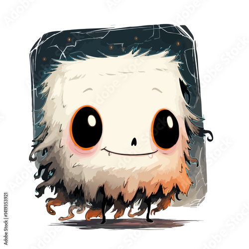 Vector illustration of a fuzzy phantom with soft, glowing fur, cute ghost