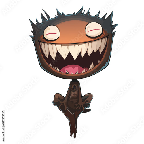 Vector illustration of a giggling ghoulie with a wide, toothy smile, playful spook