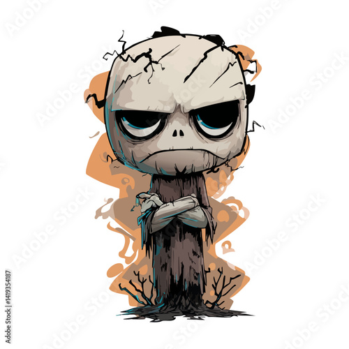 Vector illustration of a grouchy ghoul with crossed arms and a scowl, grumpy monster