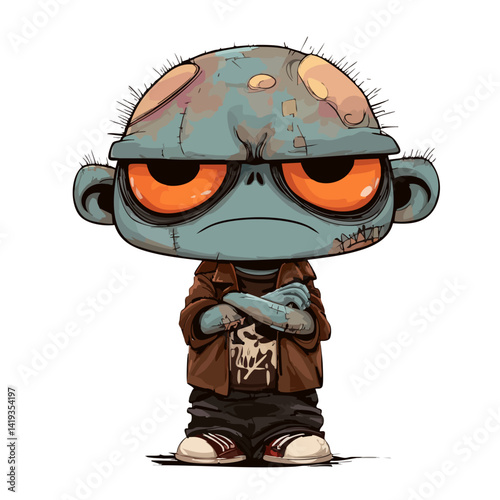 Vector illustration of a grouchy ghoul with crossed arms and a scowl, grumpy monster