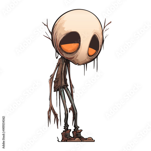 Vector illustration of a lanky lurker with elongated limbs and hollow eyes, creepy stalker