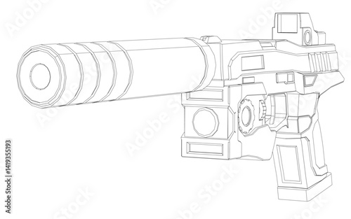 A gun with a silencer on it. The gun contour is black