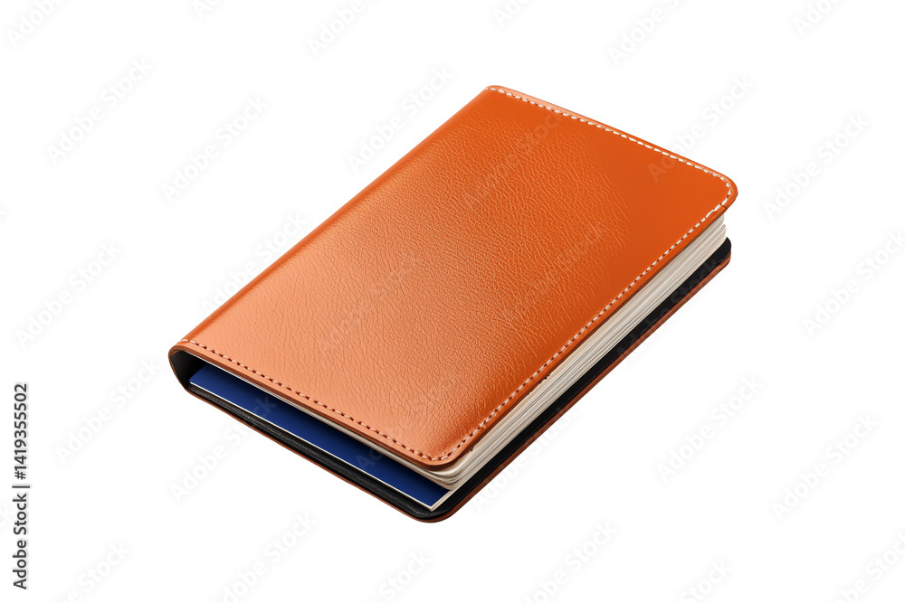 A sleek, orange leather wallet with a textured finish, featuring a neatly organized interior for cards and cash. A sleek, orange leather wallet with a textured finish, featuring a neatly organized interior for cards and cash.
