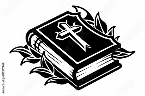bible silhouette line art vector illustration