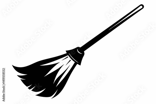 broom silhouette line art vector illustration