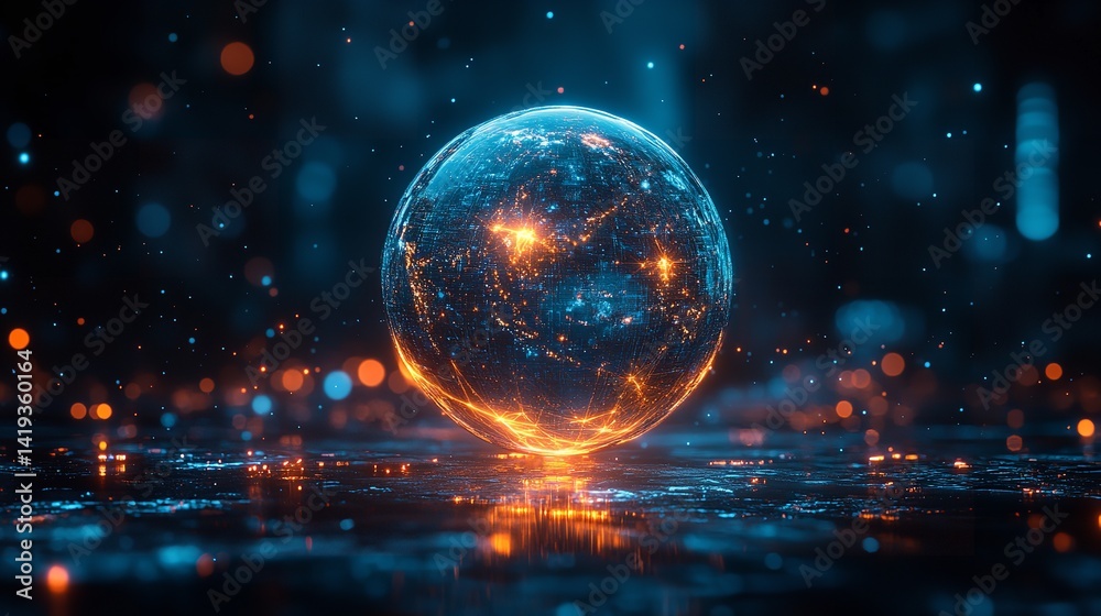 Glowing sphere abstract technology future digital network data connection artificial intelligence world Glowing sphere abstract technology future digital network data connection artificial intelligence world