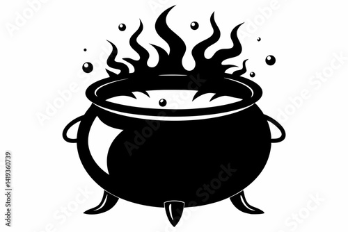cauldron silhouette line art vector illustration