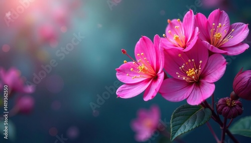 Delicate fuchsia flowers, swirling paisley design , art, decorative