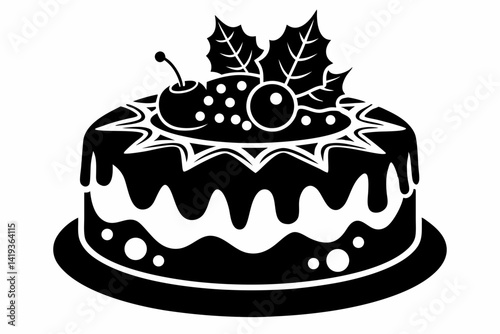 christmas cake silhouette line art vector illustration