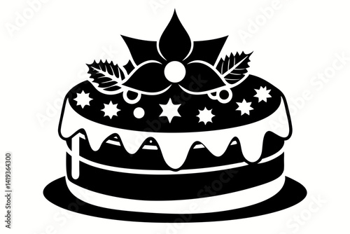 christmas cake silhouette line art vector illustration