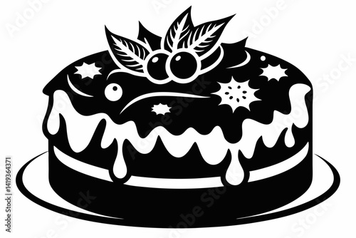 christmas cake silhouette line art vector illustration