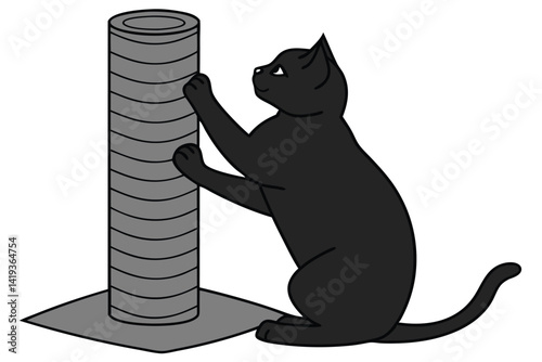 Cat Scratching Post Silhouette Cute Feline Pet Home Interior Accessory Playful Design