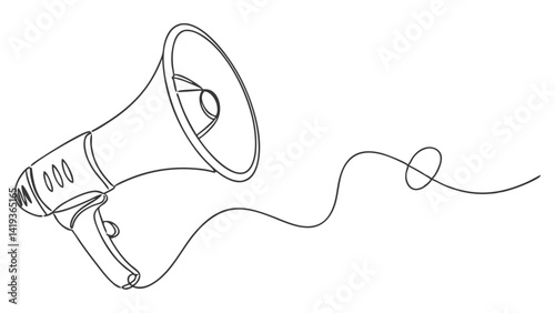 Continuous Line Art of Megaphone in Minimal Style Vector Illustration Representing Public Speaking Communication and Media ConceptContinuous Line Art of Megaphone in Minimal 