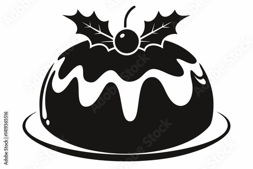 christmas pudding silhouette line art vector illustration