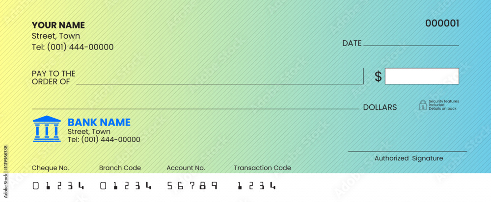 Gradient blank check template vector format, bank cheque design Gradient blank check template vector format, bank cheque design