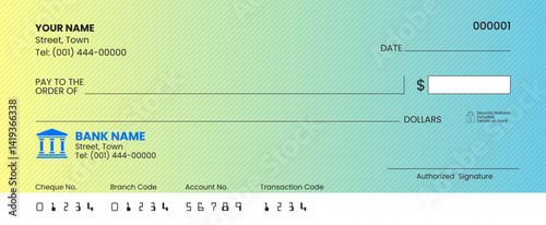 Gradient blank check template vector format, bank cheque design