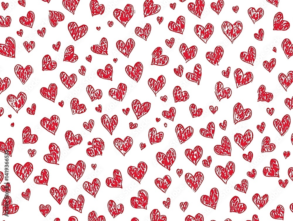 Sketchy heart pattern in crimson against a pristine white backdrop Sketchy heart pattern in crimson against a pristine white backdrop