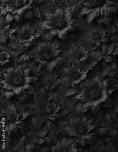 Wallpaper Mural Intricate black charcoal floral wallpaper  Elegant, luxurious design , wallpaper, art deco, modern Torontodigital.ca