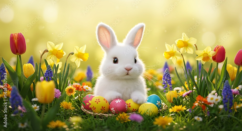 Fototapeta premium Adorable Easter Bunny Amidst Spring Blossoms