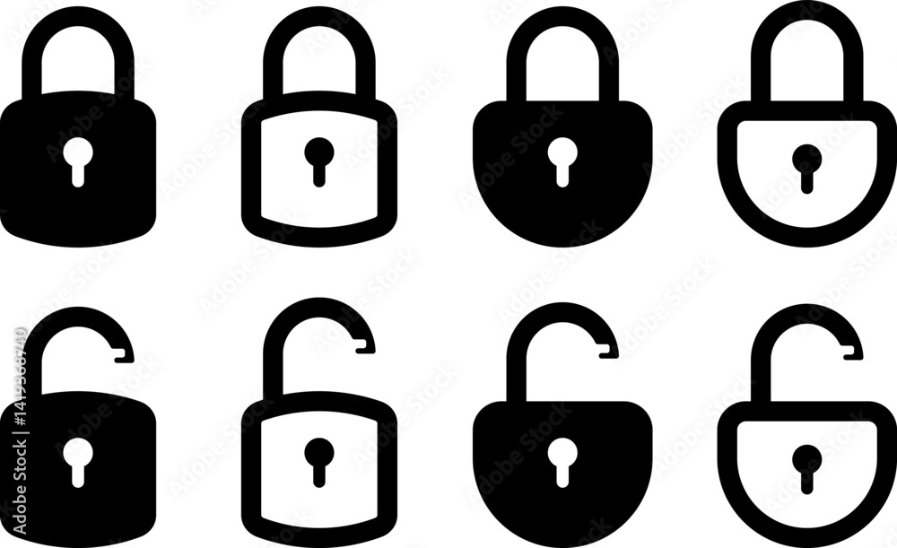 lock unlock icon set. security symbol. Flat design. Open and closed sign
lock unlock icon set. security symbol. Flat design. Open and closed sign