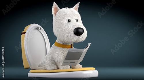 Cartoon Dog Reading Newspaper on Toilet