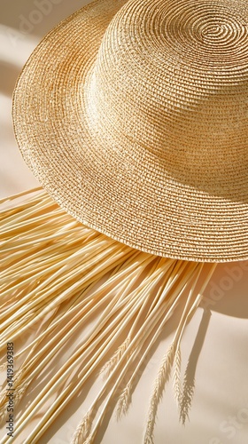 Beige Straw Hat with Dried Wheat Minimalist Summer