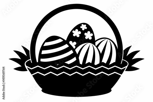 easter basket silhouette line art vector illustration