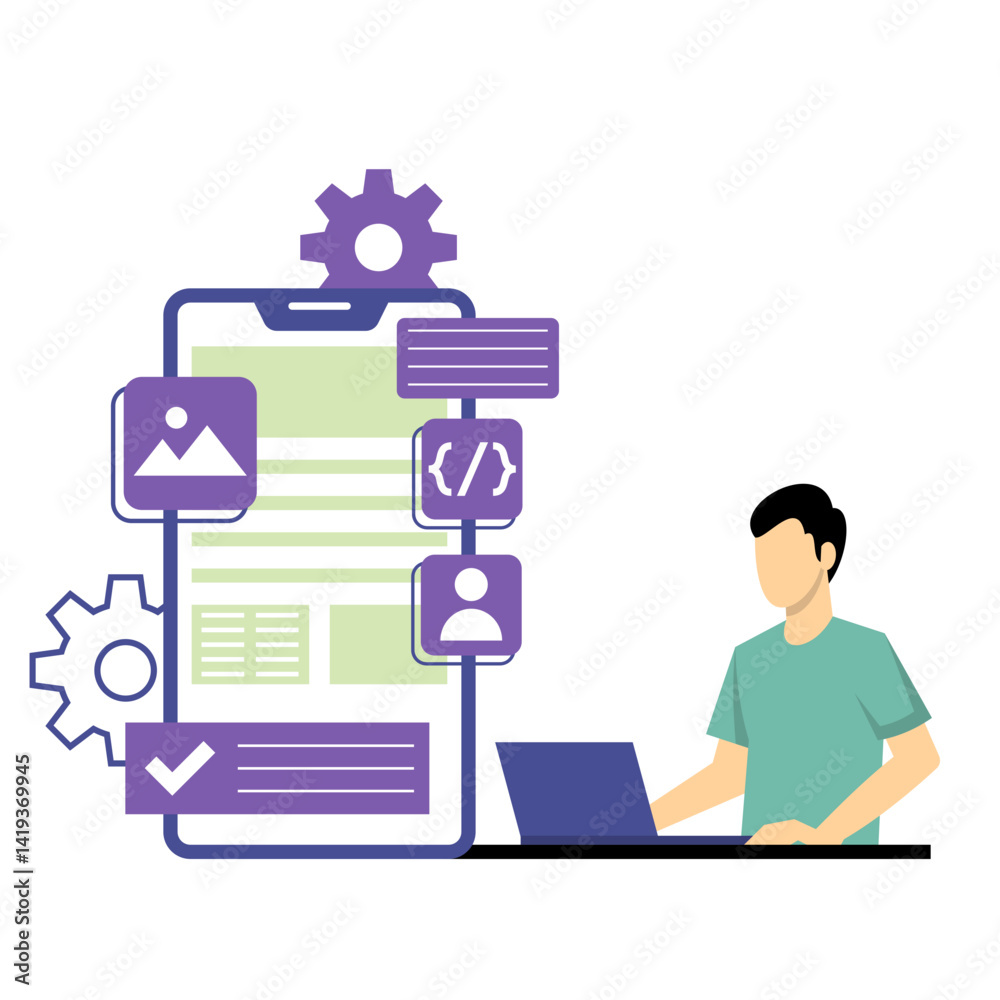 Fototapeta premium Digital Illustration of Mobile App Development Process