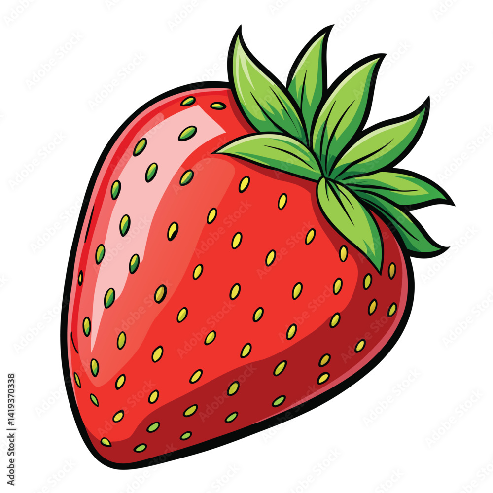 Obraz premium Red strawberry with green leaves