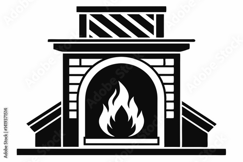 fireplace silhouette line art vector illustration