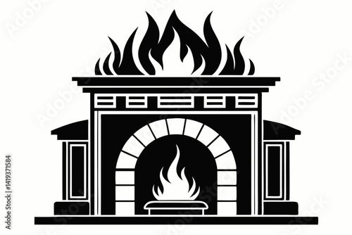 fireplace silhouette line art vector illustration