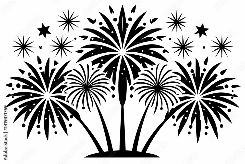 fireworks silhouette line art vector illustration