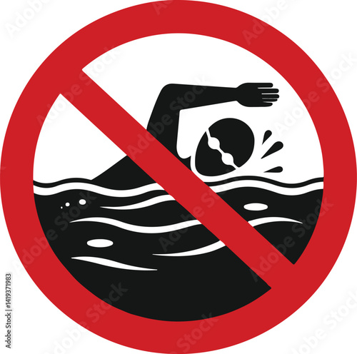 No Swimming: A straightforward and clear sign, this image depicts the internationally recognized symbol of "no swimming.